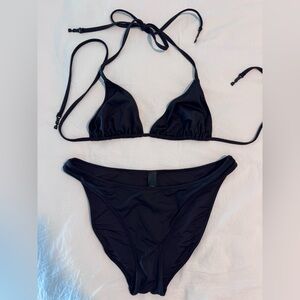 Black SKIMS triangle bikini with dipped signature bottoms L Large Onyx + bag